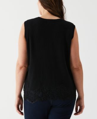 Plus Size Lace Trim Sleeveless Shell Sweater