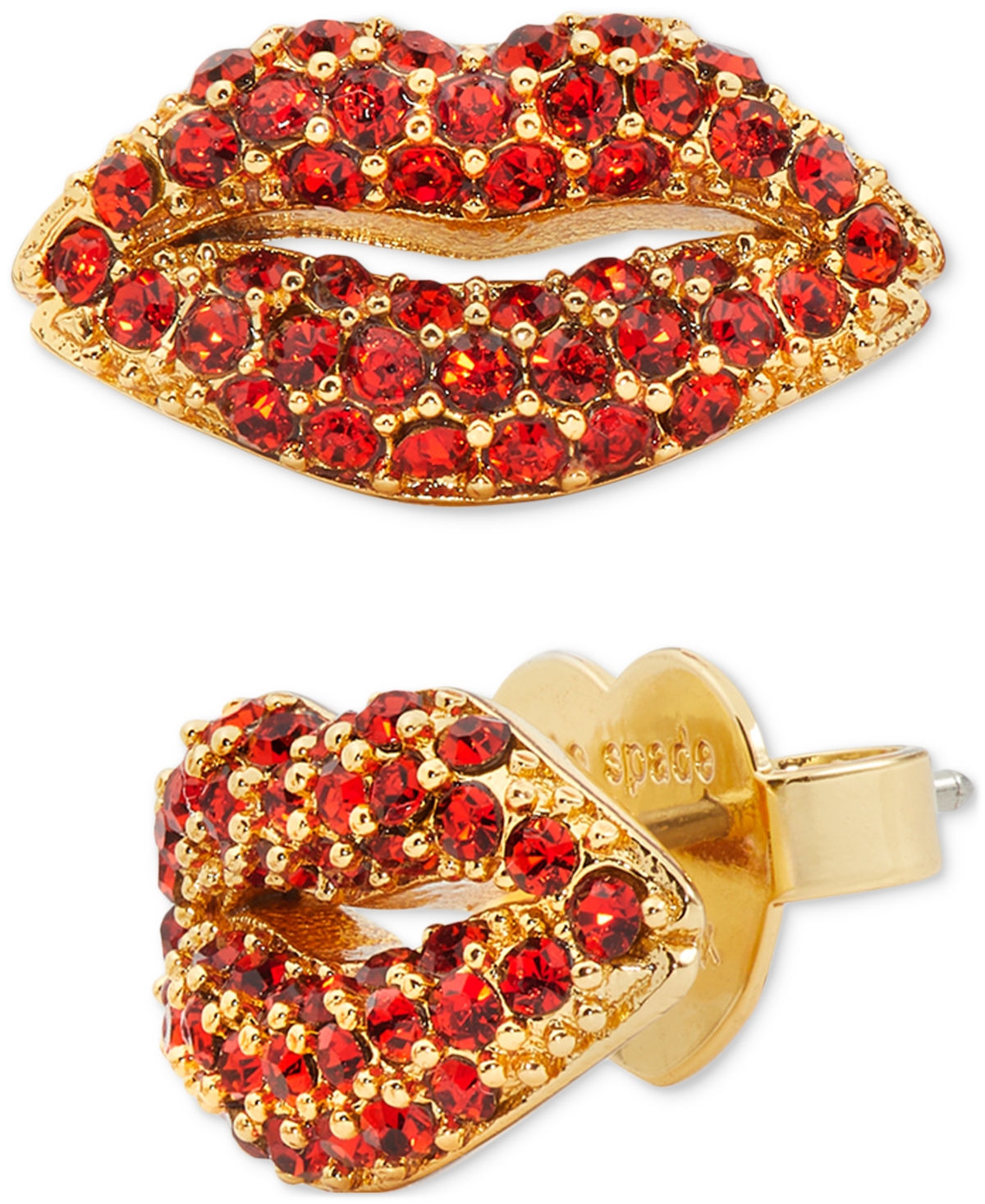 Kate Spade Gold-tone Crystal Lip Stud Earrings In Red.