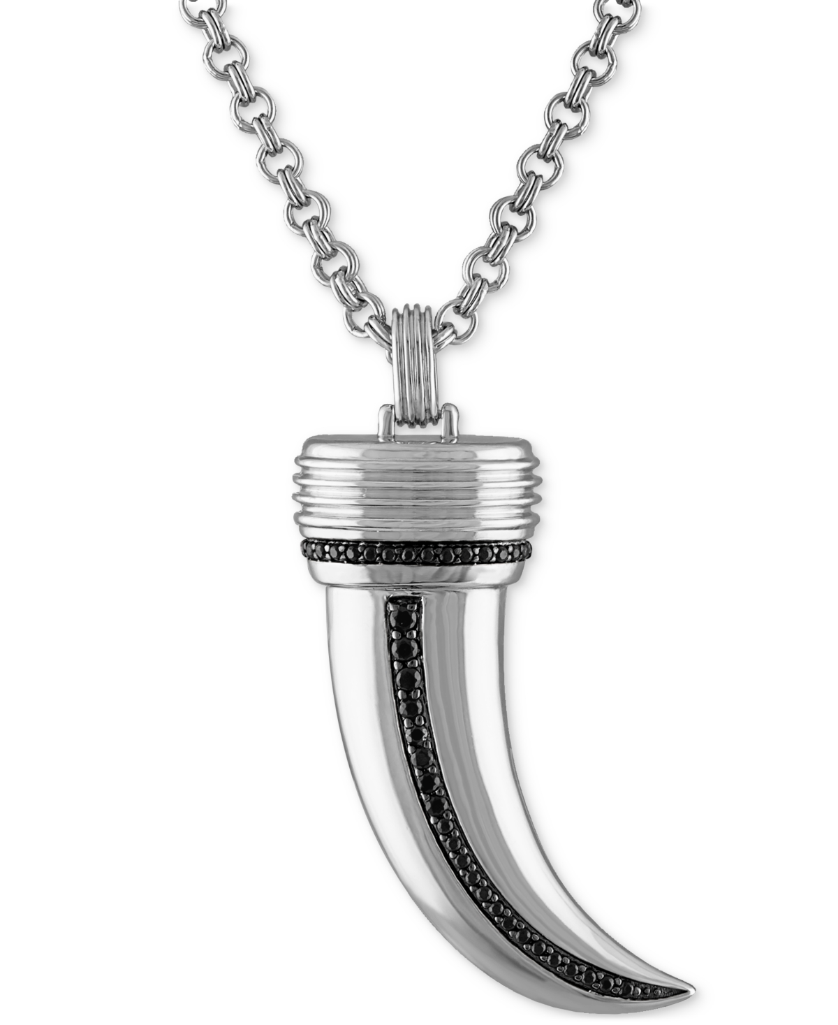 Esquire Men's Jewelry Black Spinel Horn 22" Pendant Necklace (3/8 Ct. T.w.) In Sterling Silver, Created For Macy's