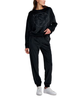 Grayson Threads, The Label Grayson Threads The Label Juniors Celestial Print Velour Sweatshirt Jogger Sweatpants In Black