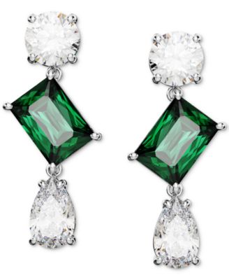 Swarovski - Silver-Tone Mesmera Green Stone Drop Earrings