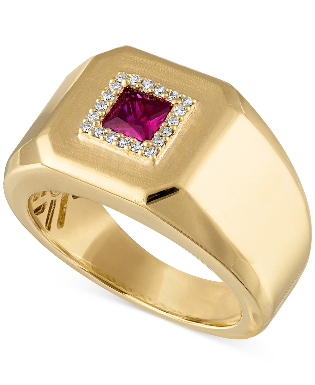 Lab-Created Ruby (1/2 ct. t.w.) & Diamond (1/10 ct. t.w.) Halo Ring in Gold-plated Sterling Silver, Created for Macy's - Gold Ov