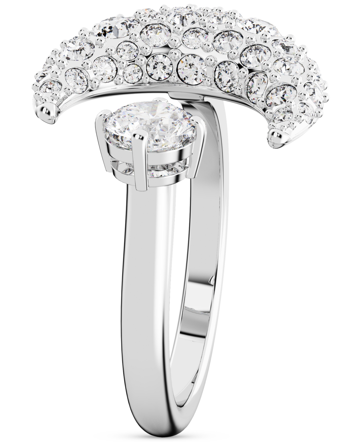 Swarovski Silver-tone Luna Crystal Moon Open Ring In Silver