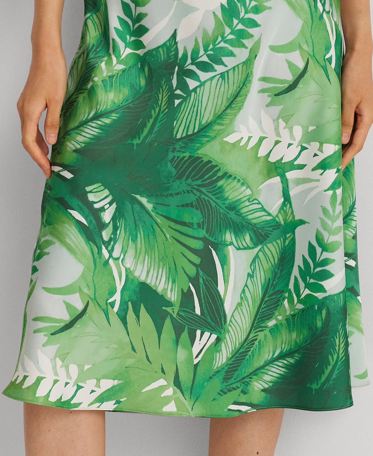 Shop Lauren Ralph Lauren Women's Palm Frond-print Charmeuse Midi Skirt In Green Multi