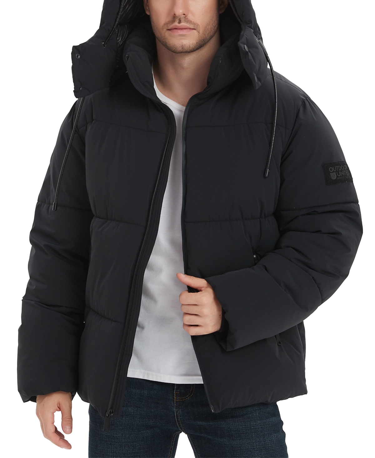 Outdoor United Men's 4-Way Stretch Quilted Puffer Jacket with Detachable Hood