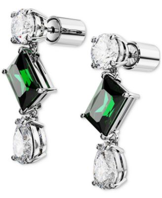 Silver-Tone Mesmera Green Stone Drop Earrings