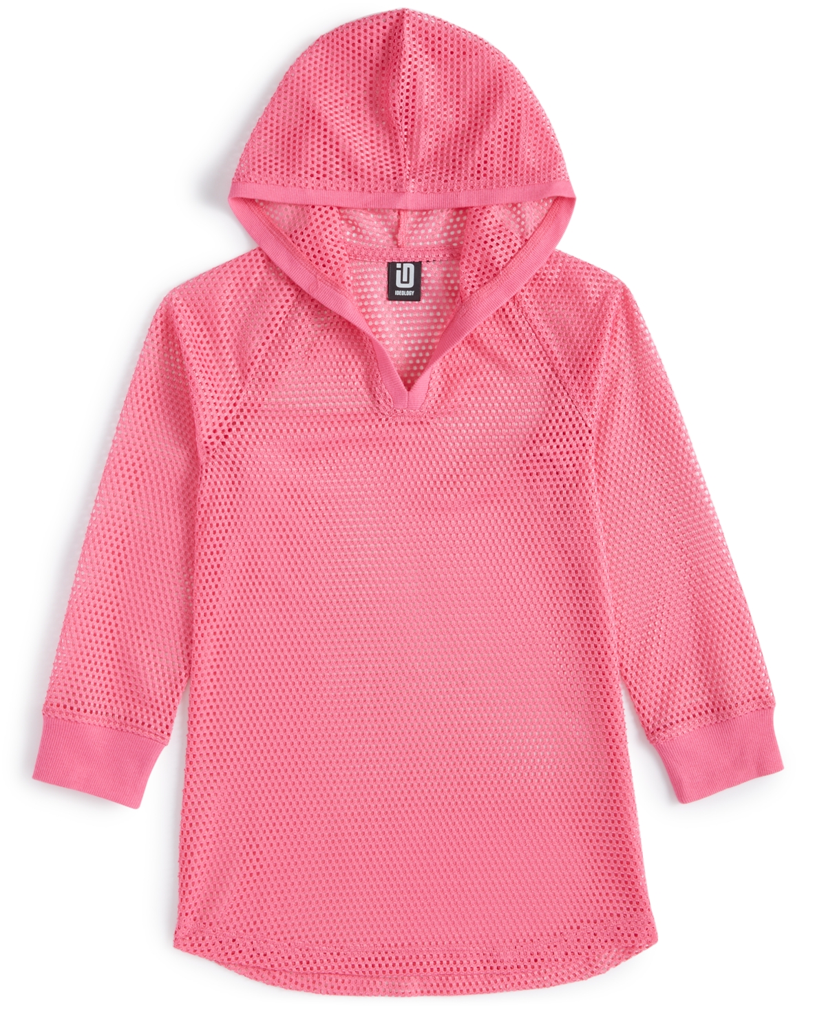 Shop Id Ideology Toddler & Little Girls Mesh Long-sleeve Hooded Cover-up, Created For Macy's In Cerise Pink