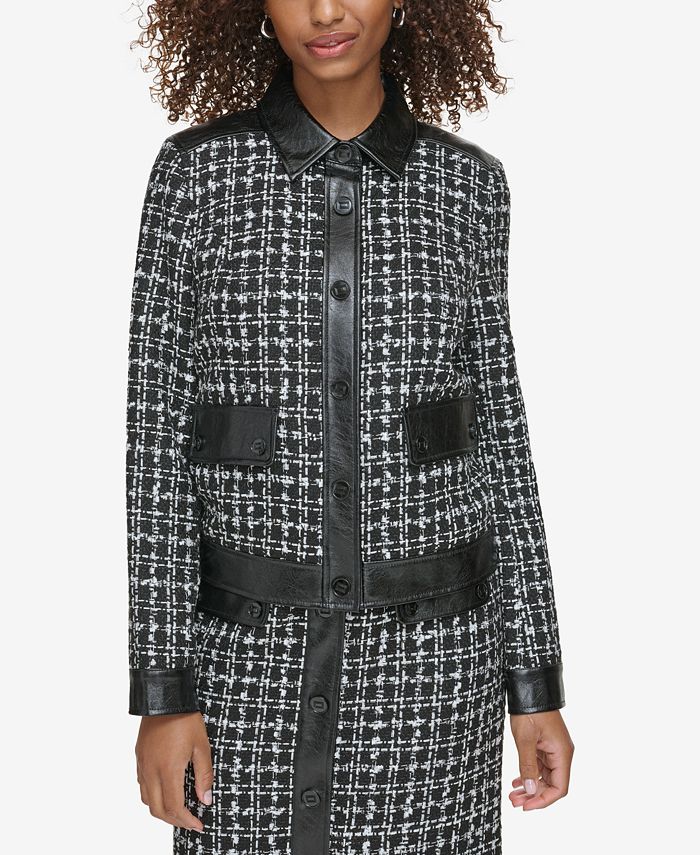 KARL LAGERFELD PARIS Women's Plaid Tweed Cropped Jacket - Macy's