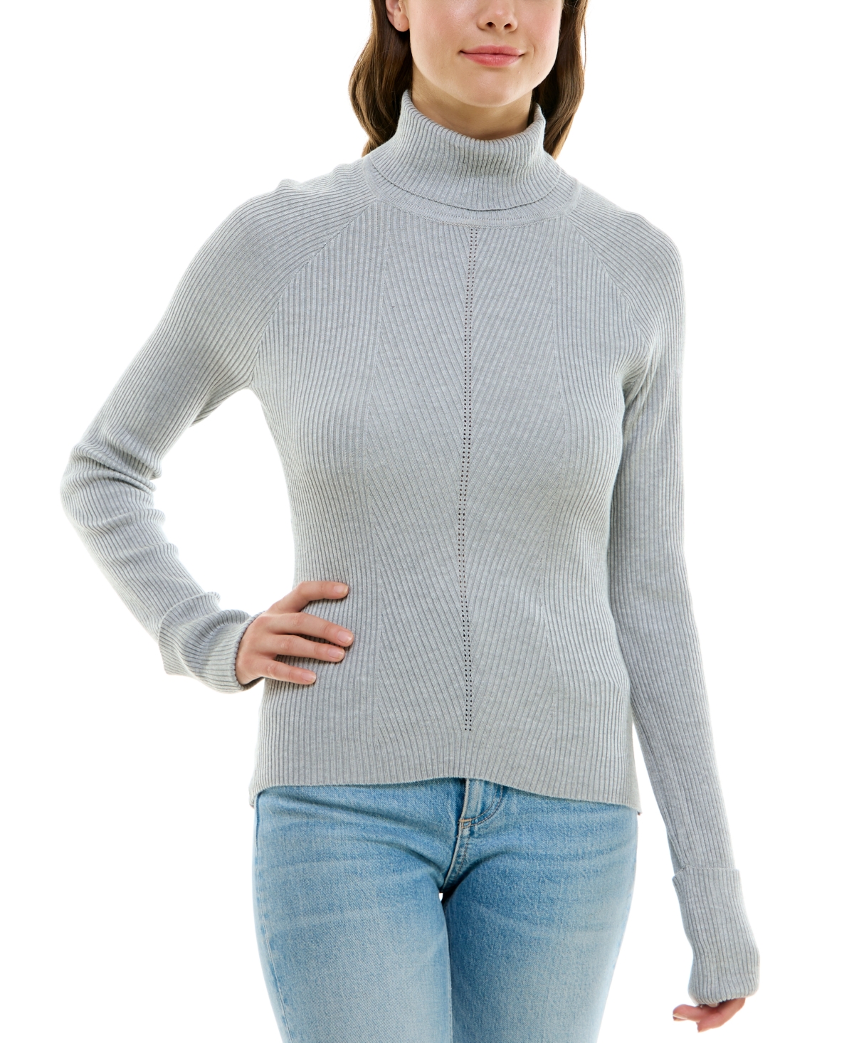 Juniors' Multi-Rib Turtleneck Sweater - Light Grey Heather