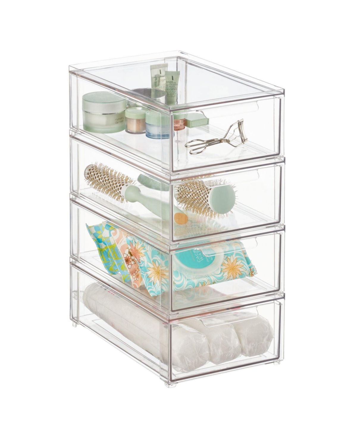 Plastic Stackable Bathroom Storage Organizer with Drawer, 4 Pack, Clear - Clear