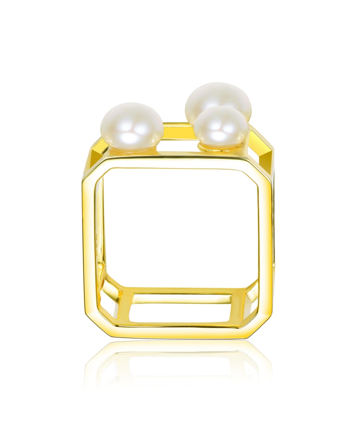 Genevive Sterling Silver 14KPlated 5-7MM Fresh Water Pearls Geometric Ring - Gold