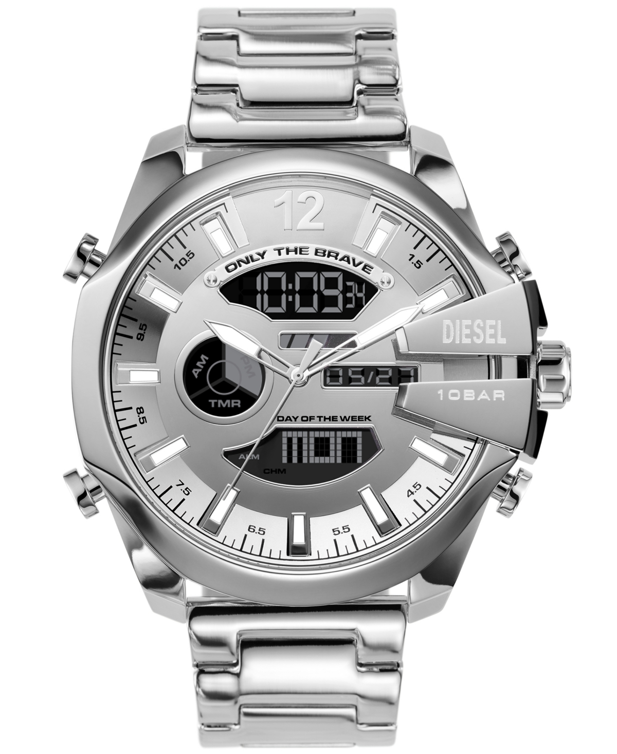 Shop Diesel Men's Mega Chief Digital Silver-tone Stainless Steel Watch 51mm