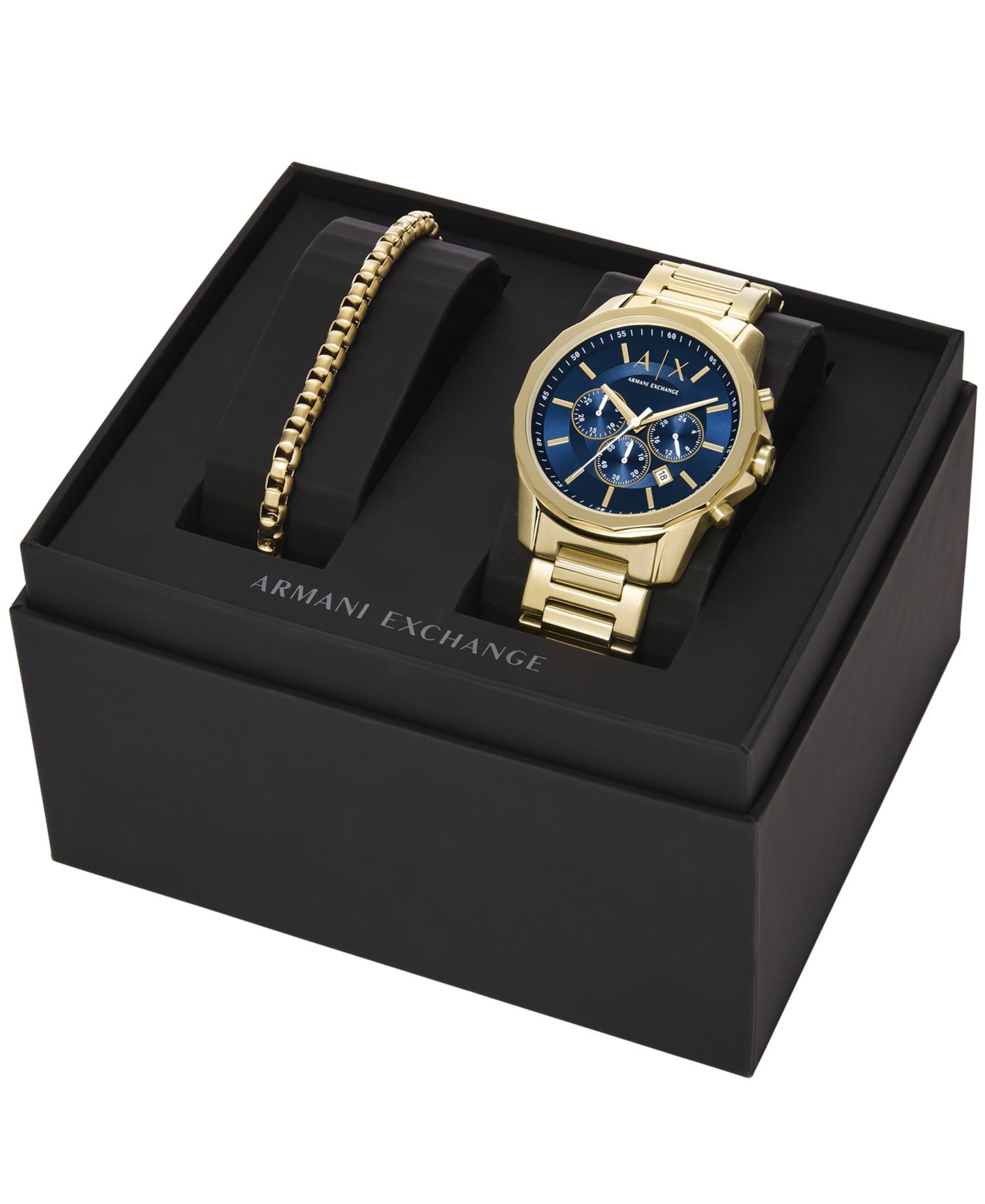 Мужские часы A|X Armani Exchange Chronograph Gold-Tone Stainless Steel Watch 44mm Set, 2 Pieces — фото 5
