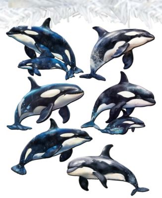 Holiday Wooden Clip-On Ornaments Majestic Orcas Set of 6 G. DeBrekht