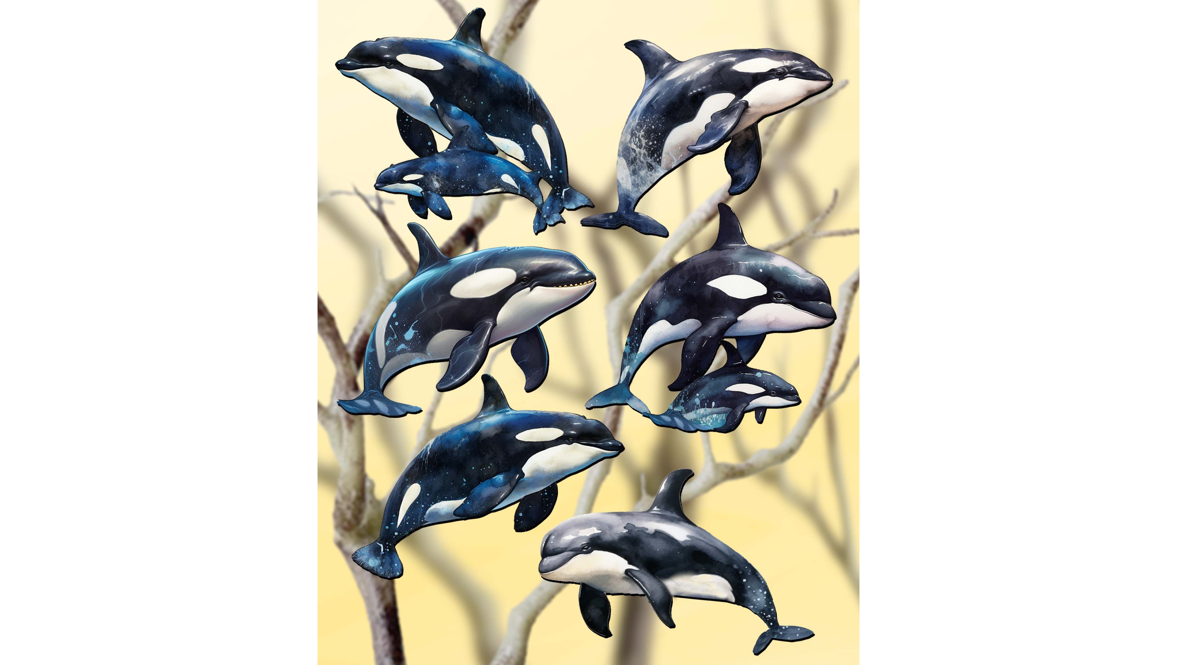 Designocracy Holiday Wooden Clip-On Ornaments Majestic Orcas Set of 6 G. DeBrekht
