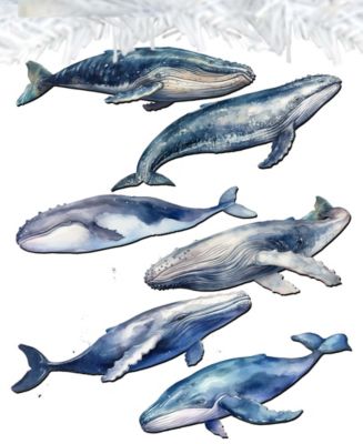 Holiday Wooden Clip-On Ornaments Humpback Whales Set of 6 G. DeBrekht