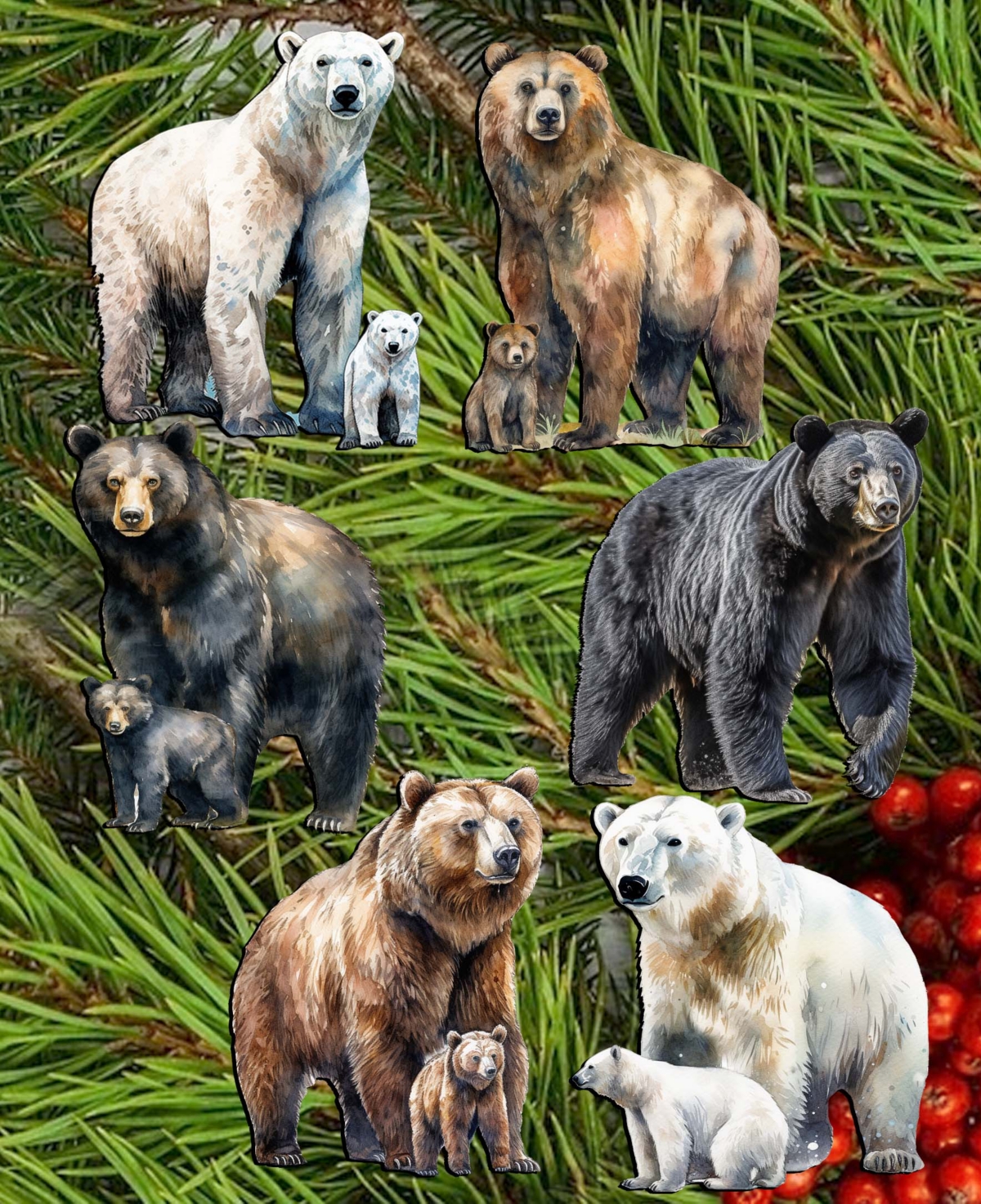 Shop Designocracy Holiday Wooden Clip-on Ornaments Bear Adventures Set Of 6 G. Debrekht In Multi Color