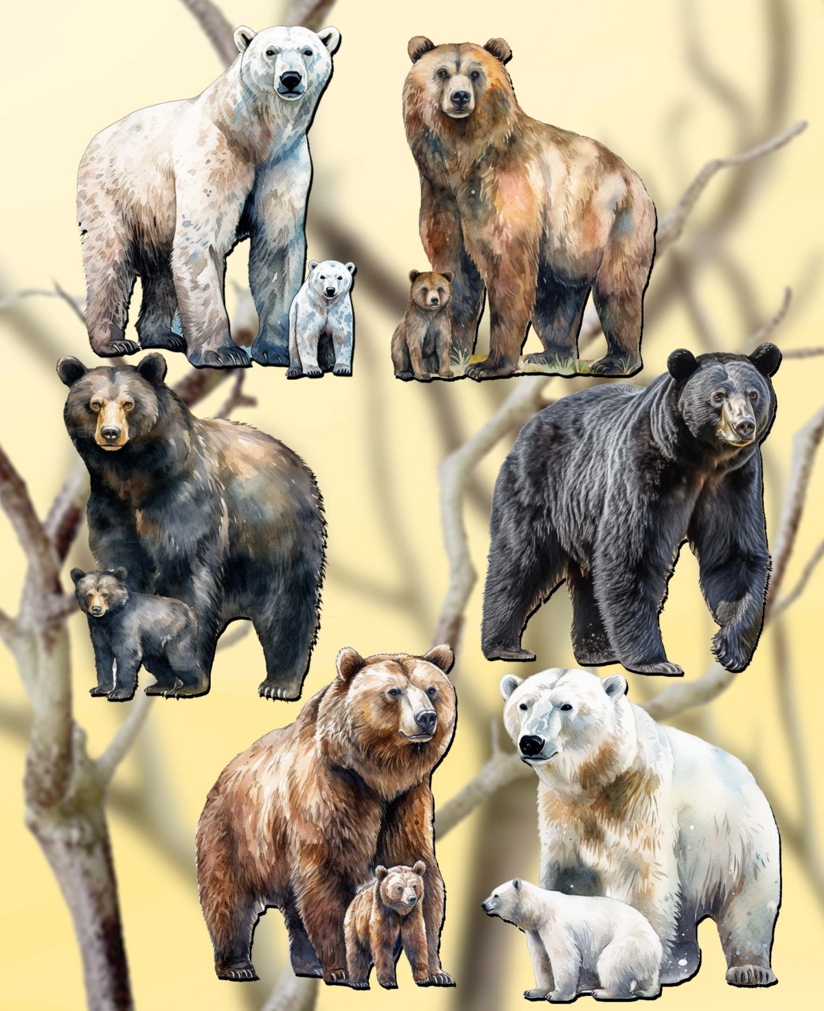 Designocracy Holiday Wooden Clip-on Ornaments Bear Adventures Set Of 6 G. Debrekht In Multi Color
