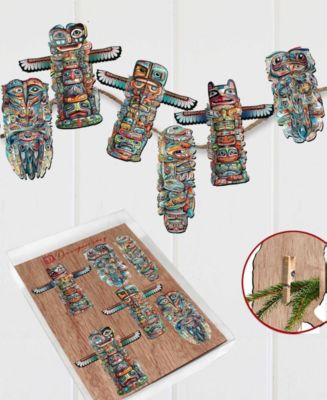 Holiday Wooden Clip-On Ornaments Spirit of the Totem Set of 6 G. DeBrekht
