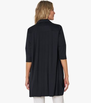 Women's 3/4 Sleeve Button-Front Cotton Poplin And Jersey Shirt Top Tiburon Tunic Icon