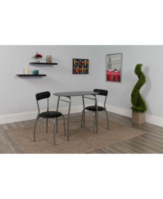 3 Piece Space-Saver Glass Bistro Set With Vinyl Padded Chairs