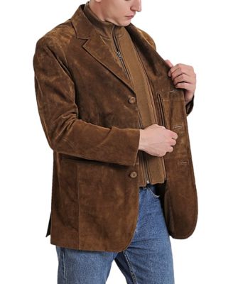 Men Brett Three-Button Suede Leather Blazer