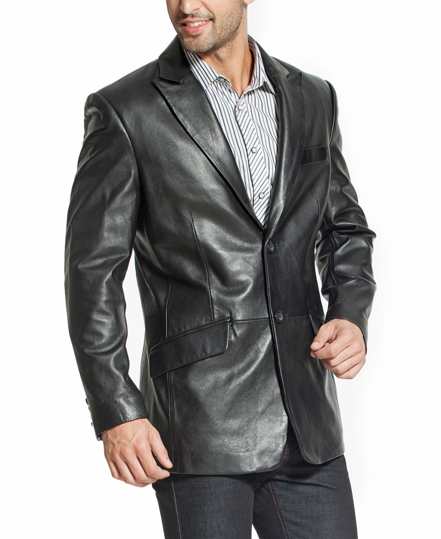 Мужской пиджак BGSD Peak Lapel Two-Button Leather Blazer, цвет: Чёрный — фото 3