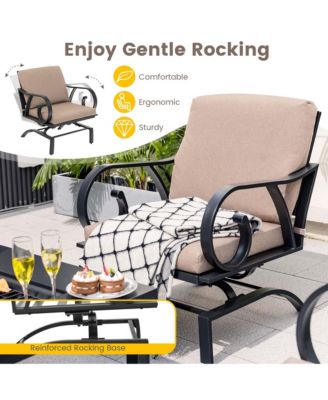 5pcs Patio Rocking Chairs 4-in-1 Fire Pit Table Heavy-Duty Conversation Outdoor