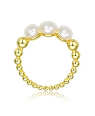 Sterling Silver 14K Gold Plated and 4.5MM 3 Fresh Water Pearls Ring