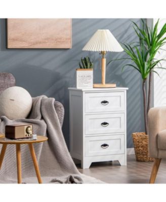 3 Drawers End Storage Wood Side Nightstand