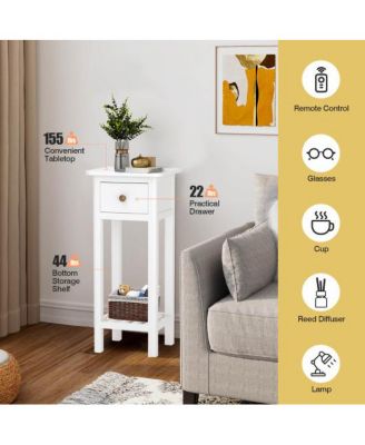 2 Tier Slim Nightstand Bedside Table with Drawer Shelf