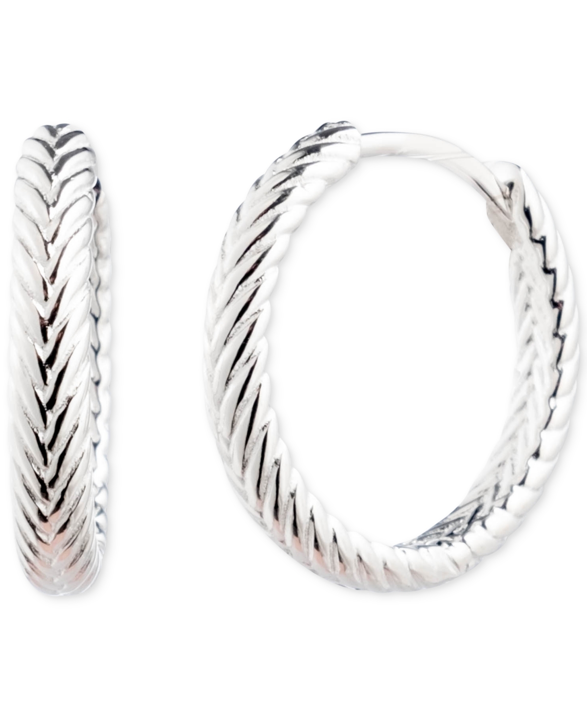 Lauren Ralph Lauren Herringbone-Look Huggie Hoop Earrings in Sterling Silver, 0.64" - Sterling Silver