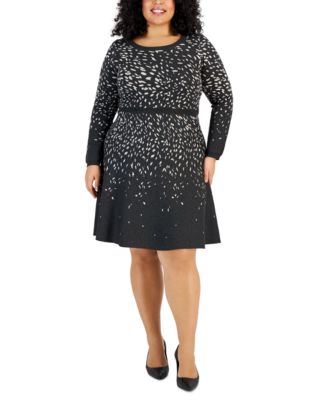 Taylor - Plus Size Patterned Long-Sleeve Sweater Dress
