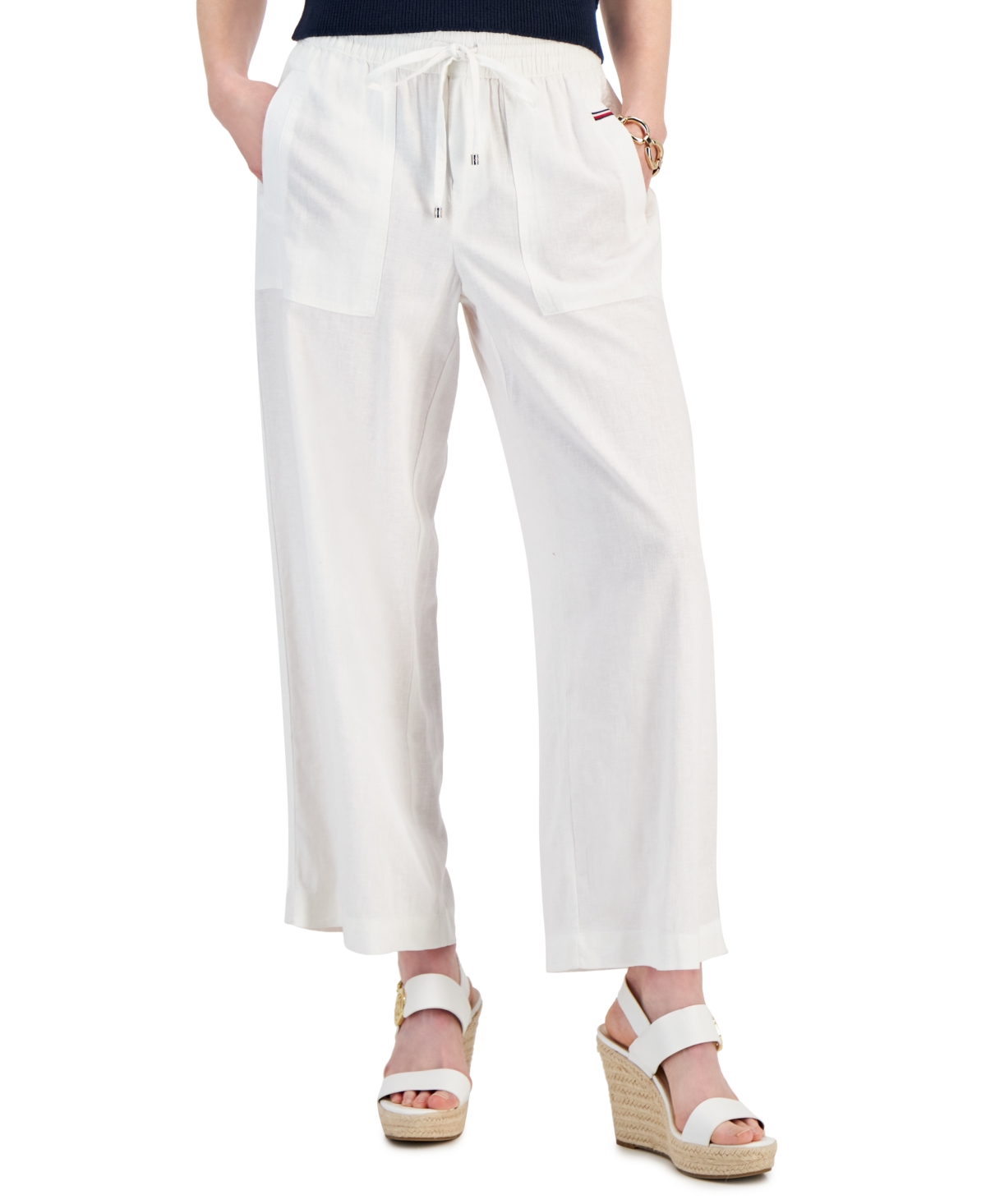 Tommy Hilfiger Women's Drawstring-waist Straight-leg Pants In White