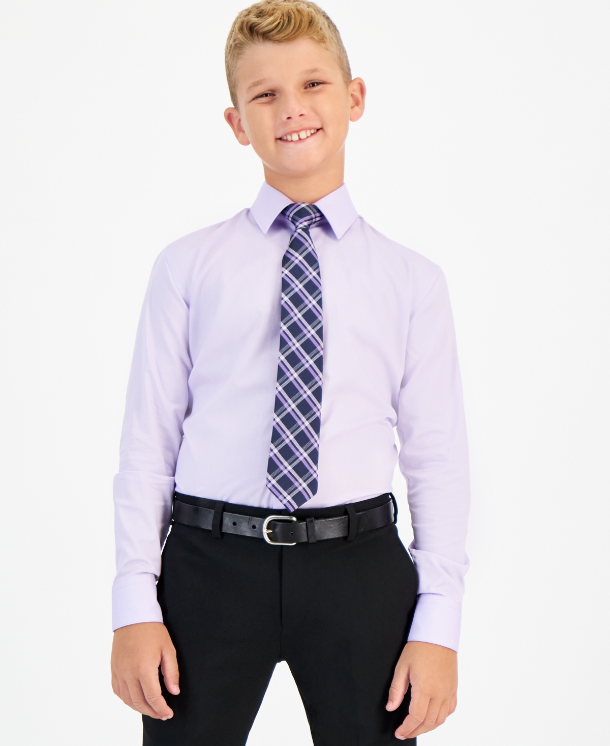 Kenneth Cole Reaction Kids' Big Boys Classic Fit Dress Shirt In Navy,lavender