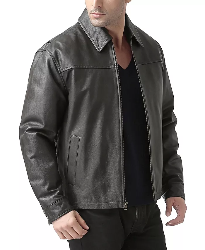 Men's Men Greg Open Bottom Zip Front Leather Jacket - thumbnail 5