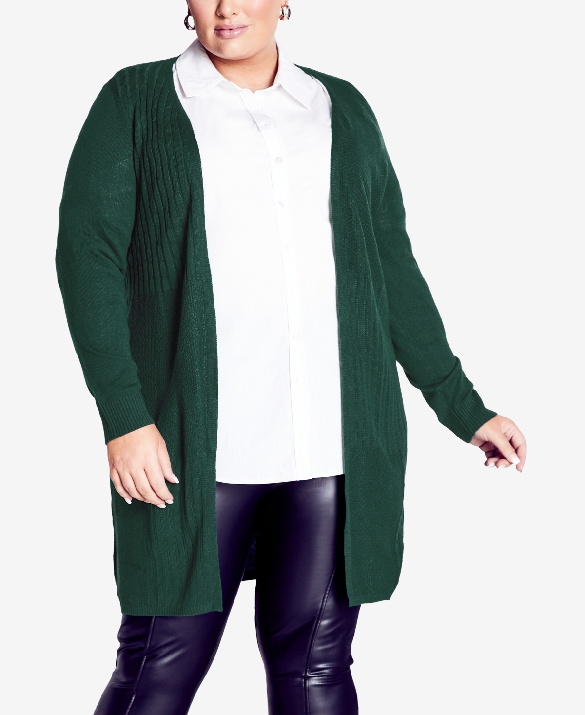 Avenue Plus Size Meadow Mews Cable Knit Cardigan Sweater In Green