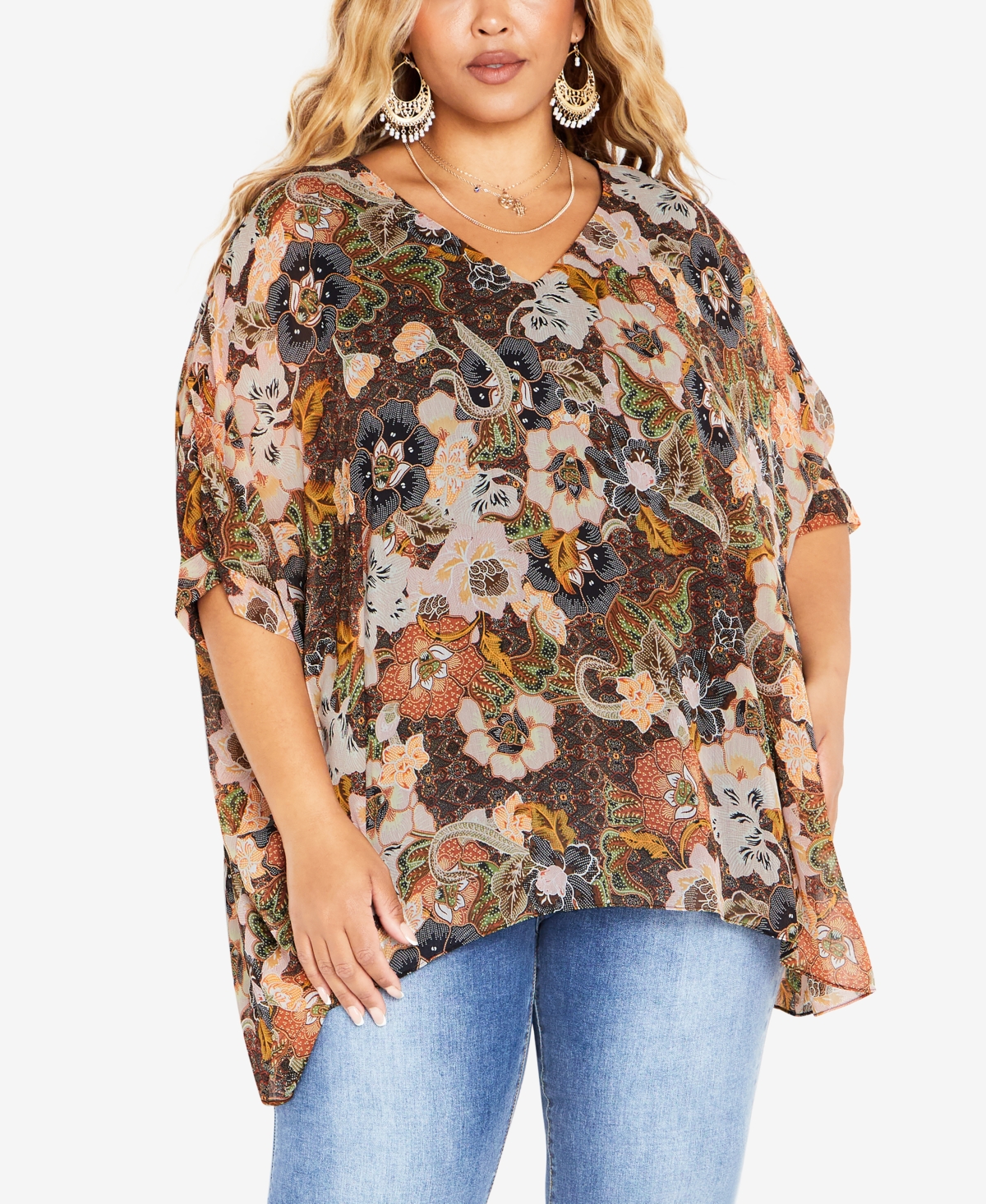 Avenue Plus Size Harley V-neck Top In Yellow