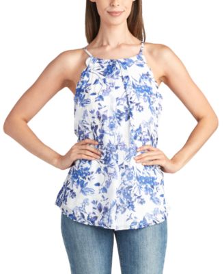 BCX - Juniors' Floral Eyelet Halter Scallop-Edged Top