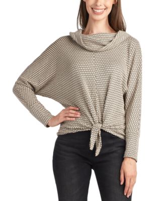 BCX - Juniors' Honeycomb Tie-Hem Dolman-Sleeve Cowlneck Sweater
