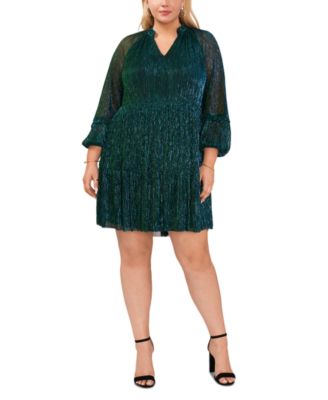 MSK - Plus Size Metallic Split-Neck Tiered Dress