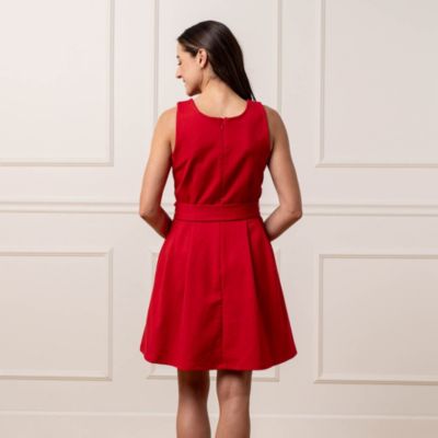 Women's Sleeveless Ponte Skater Dress with Waist Sash