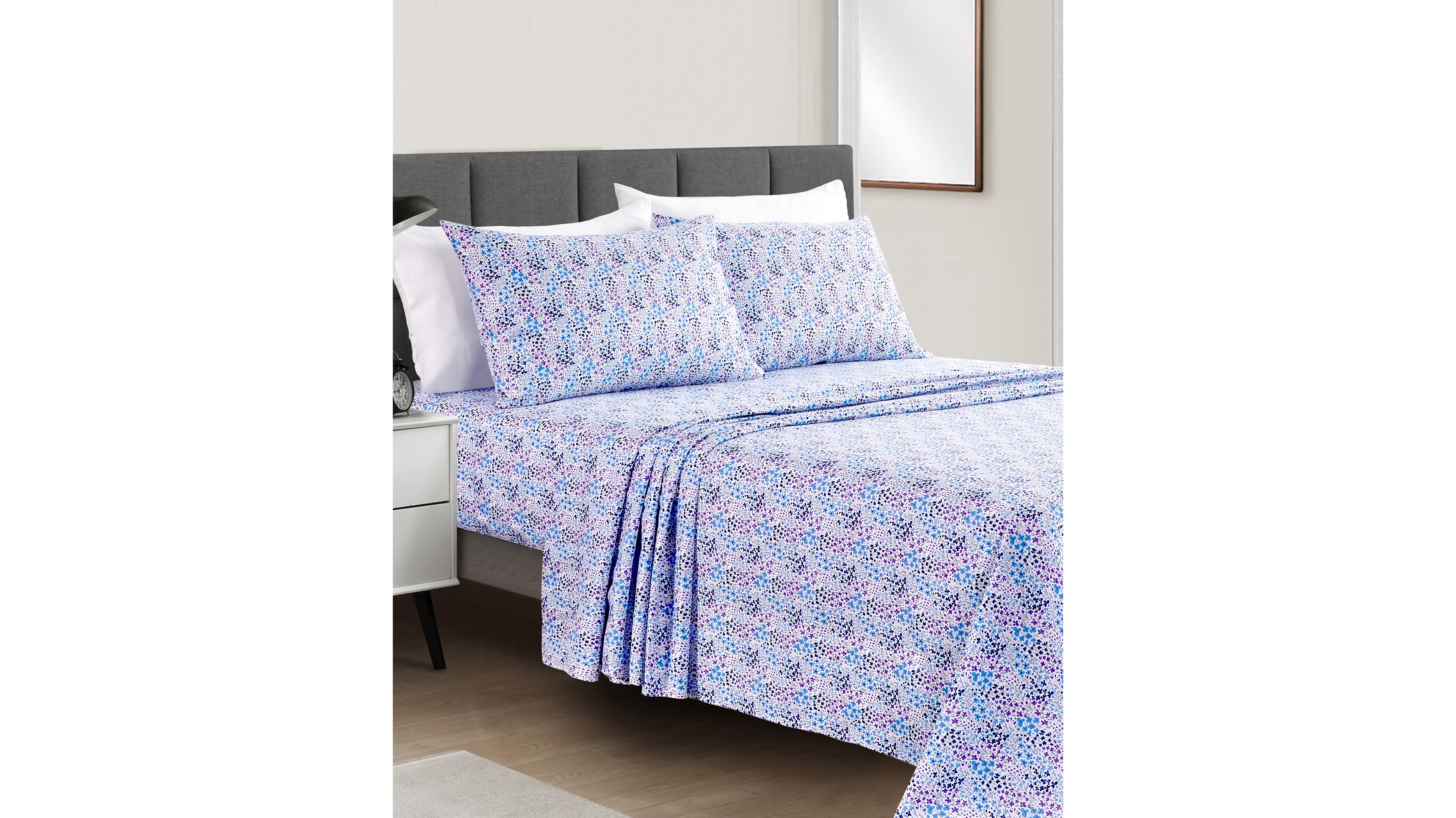 Sunham Microfiber Easy Care Printed 4-Pc. Sheet Set, Full