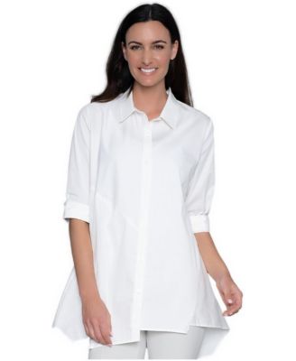 Women's Asymmetrical Cotton Poplin Button-Front Shirt Top Crossroads Tunic