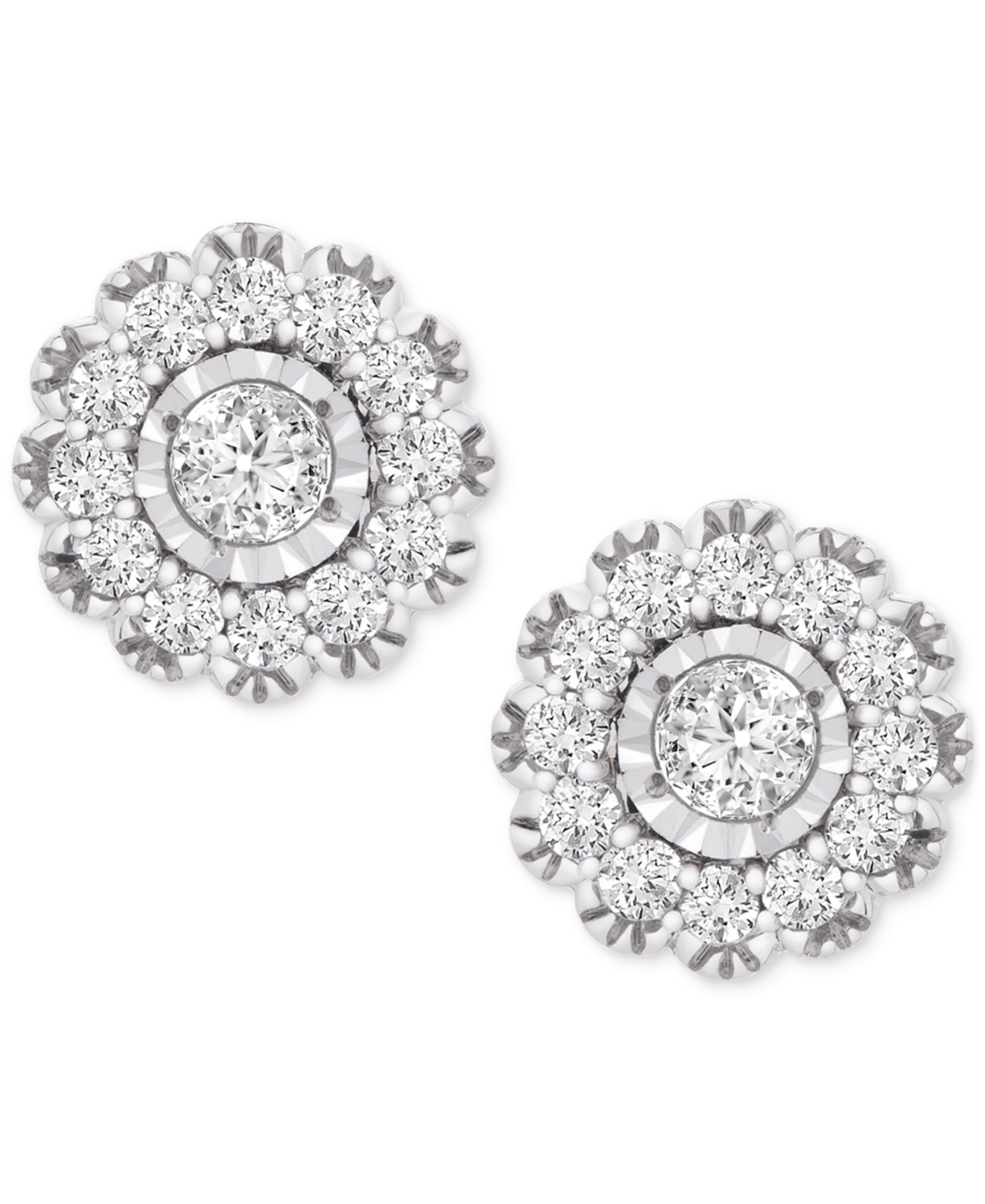 Shop Wrapped In Love Diamond Flower Stud Earrings (1/2 Ct. Tw) In 14k White Gold, Created For Macy's