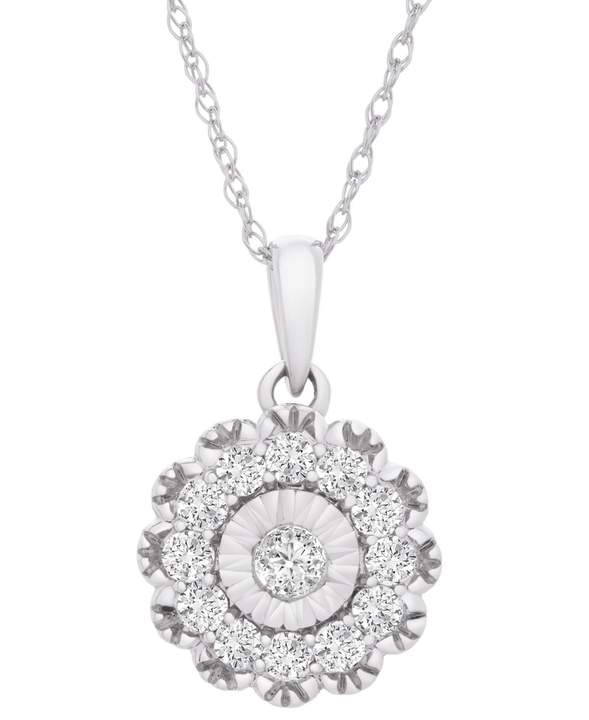 Wrapped In Love Diamond Flower Pendant Necklace (1/2 Ct. Tw) In 14k White Gold, 18" + 2" Extender, Created For Macy'