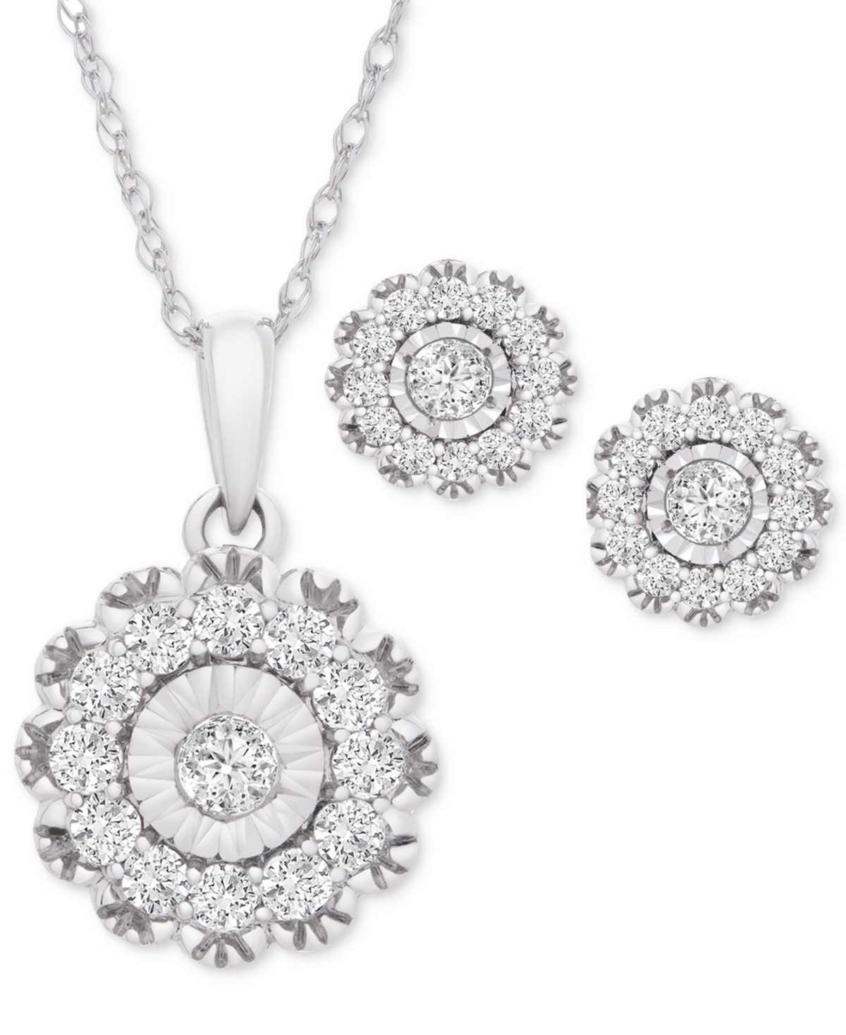 Shop Wrapped In Love Diamond Flower Pendant Necklace (1/2 Ct. Tw) In 14k White Gold, 18" + 2" Extender, Created For Macy'