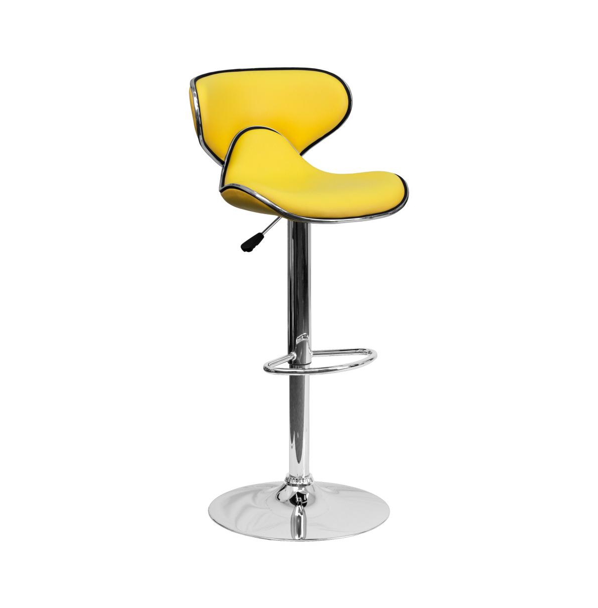 Emma+oliver Contemporary Cozy Mid-back Vinyl Adjustable Height Barstool In Yellow
