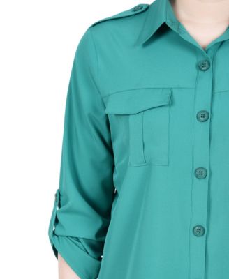 Petite 3/4 Sleeve Roll Tab Utility Blouse