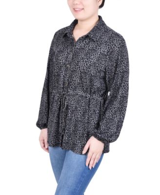 Petite Long Dolman Sleeve Drawstring-Waist Tunic Top